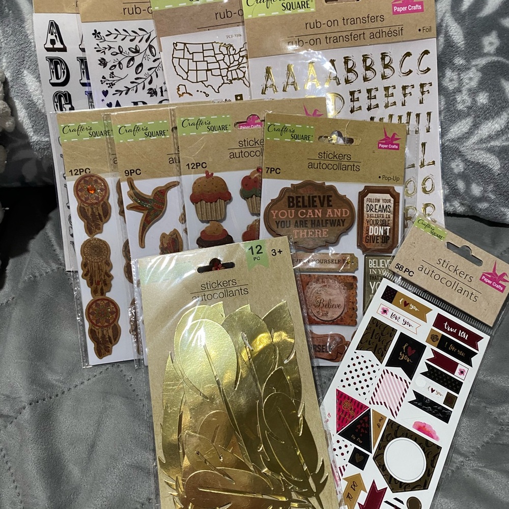 Crafts: 10 packs of letters/feathers/pop-ups/stickers, etc